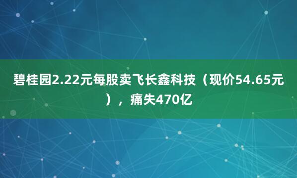 碧桂园2.22元每股卖飞长鑫科技（现价54.65元），痛失470亿