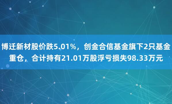 博迁新材股价跌5.01%，创金合信基金旗下2只基金重仓，合计持有21.01万股浮亏损失98.33万元