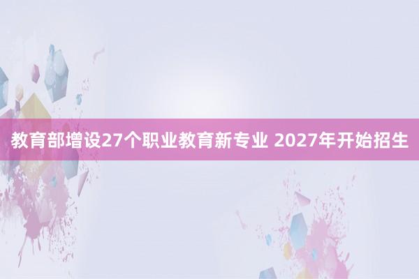 教育部增设27个职业教育新专业 2027年开始招生