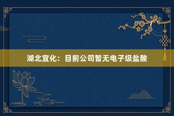 湖北宜化：目前公司暂无电子级盐酸