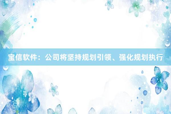 宝信软件：公司将坚持规划引领、强化规划执行