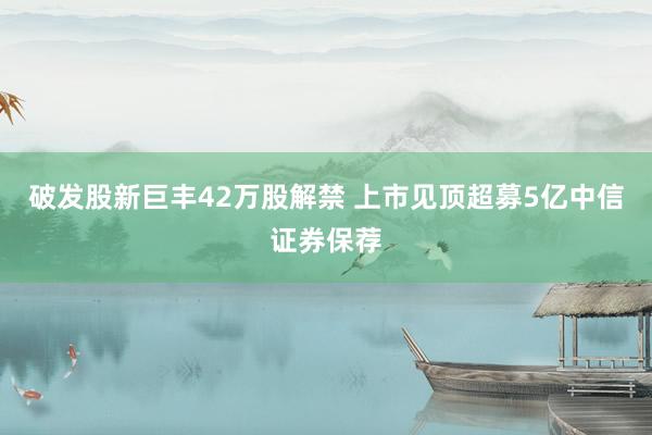 破发股新巨丰42万股解禁 上市见顶超募5亿中信证券保荐