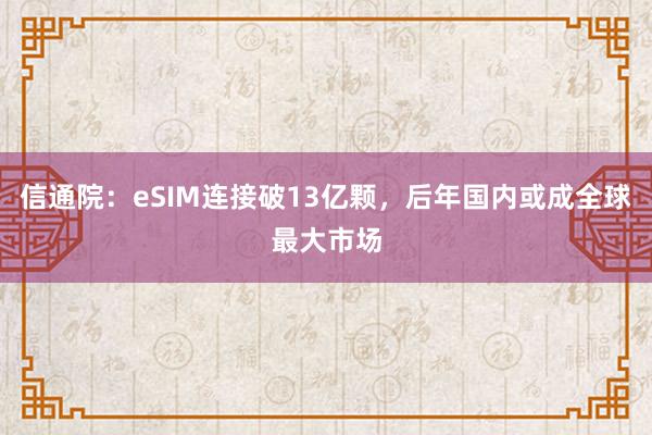 信通院：eSIM连接破13亿颗，后年国内或成全球最大市场