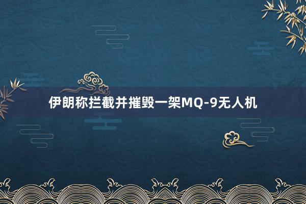 伊朗称拦截并摧毁一架MQ-9无人机