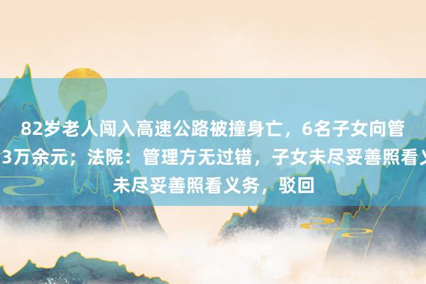 82岁老人闯入高速公路被撞身亡，6名子女向管理方索赔13万余元；法院：管理方无过错，子女未尽妥善照看义务，驳回