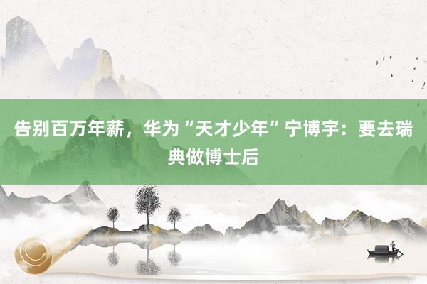 告别百万年薪，华为“天才少年”宁博宇：要去瑞典做博士后