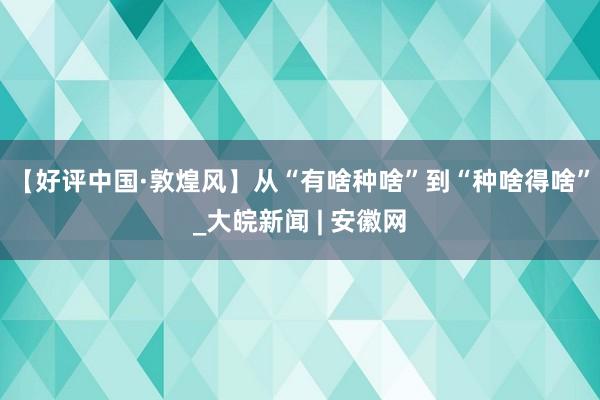 【好评中国·敦煌风】从“有啥种啥”到“种啥得啥”_大皖新闻 | 安徽网