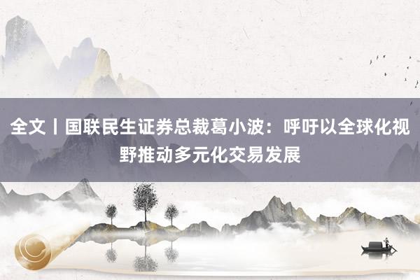 全文丨国联民生证券总裁葛小波：呼吁以全球化视野推动多元化交易发展