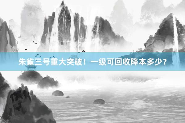 朱雀三号重大突破！一级可回收降本多少？