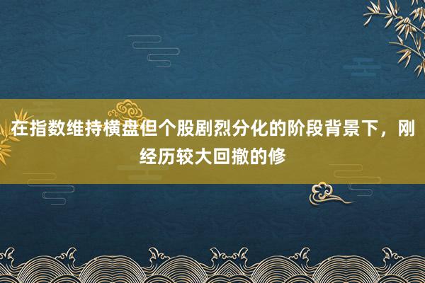 在指数维持横盘但个股剧烈分化的阶段背景下，刚经历较大回撤的修