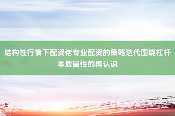 结构性行情下配资佬专业配资的策略迭代围绕杠杆本质属性的再认识