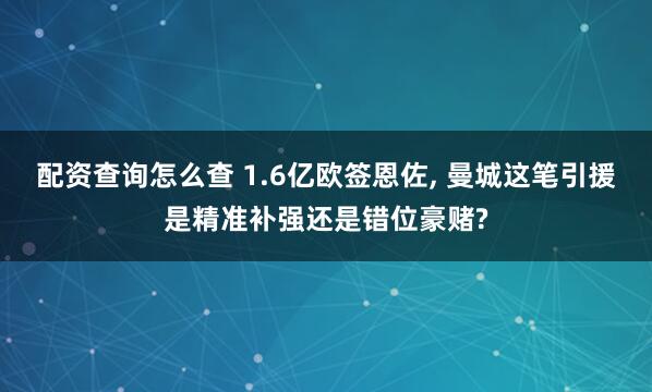 配资查询怎么查 1.6亿欧签恩佐, 曼城这笔引援是精准补强还是错位豪赌?