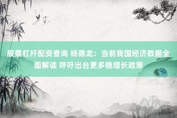 股票杠杆配资查询 杨德龙：当前我国经济数据全面解读 呼吁出台更多稳增长政策