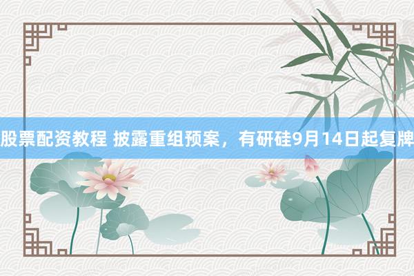 股票配资教程 披露重组预案，有研硅9月14日起复牌