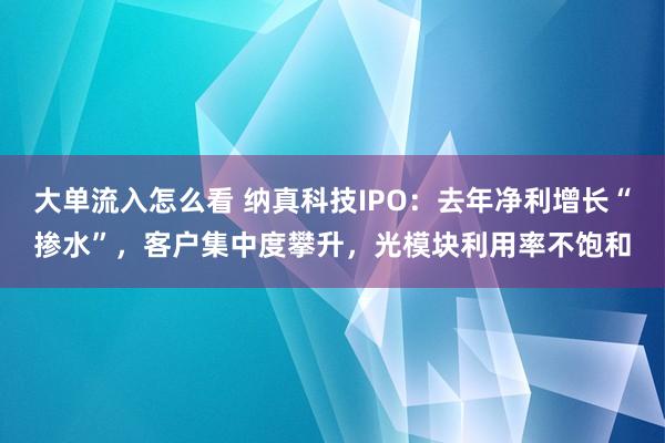 大单流入怎么看 纳真科技IPO：去年净利增长“掺水”，客户集中度攀升，光模块利用率不饱和