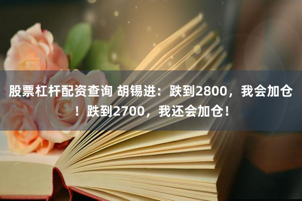 股票杠杆配资查询 胡锡进:跌到2800,我会加仓!跌到2700,我还会加仓!