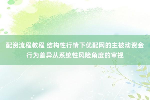 配资流程教程 结构性行情下优配网的主被动资金行为差异从系统性风险角度的审视