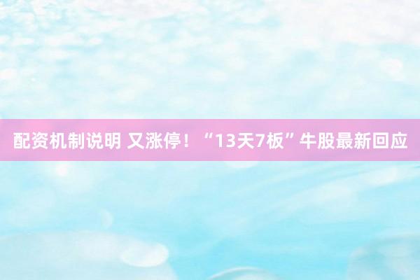 配资机制说明 又涨停！“13天7板”牛股最新回应